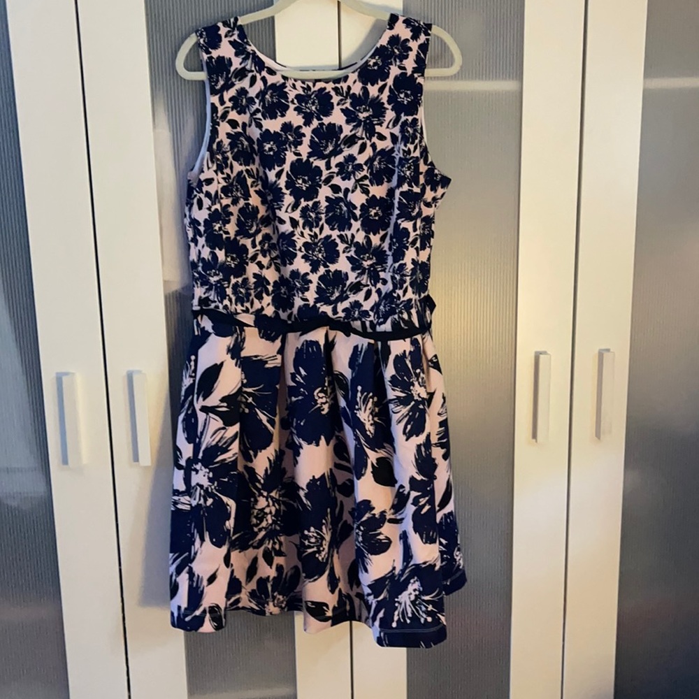 Pink & Navy Floral Dress w/ Pockets